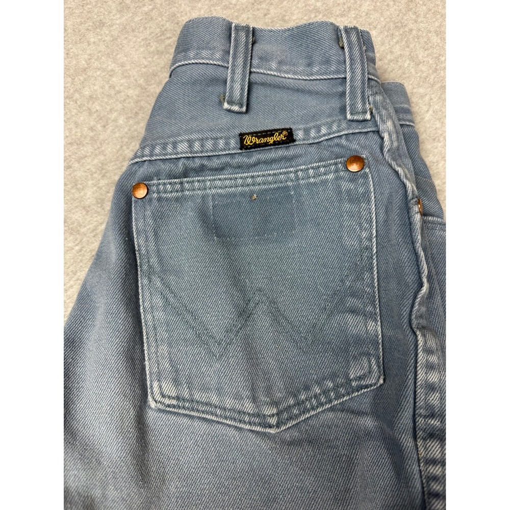 Vtg 80s Wrangler Cowboy Cut High Waisted Distressed Jeans Blue Frayed Hem 26x26